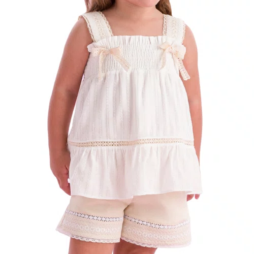 Conjunto Off White Bege Bordado Delicado Petit Cherie