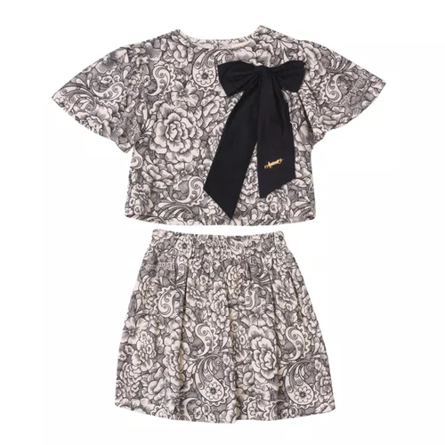 Conjunto Paisley Maxi Laço Preto e Off Anime