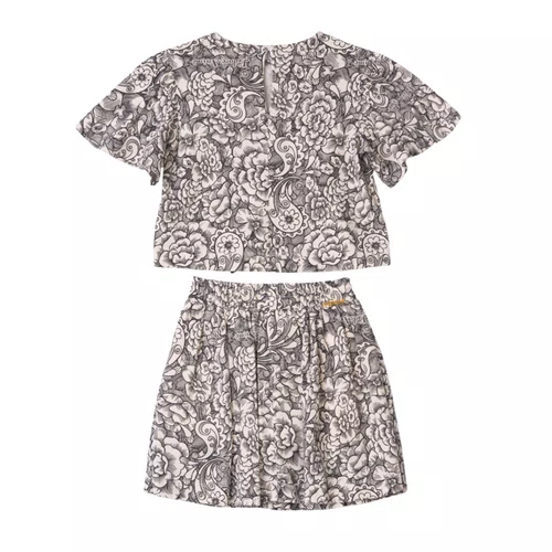 Conjunto Paisley Maxi Laço Preto e Off Anime