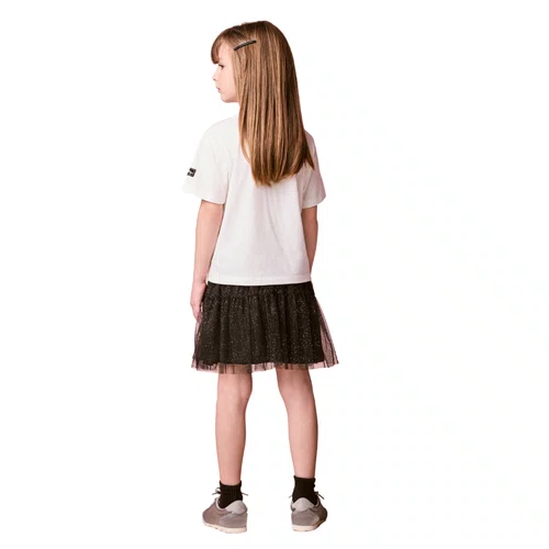 Conjunto Saia de Tule Hello Kitty Preto Brilho Shine Momi