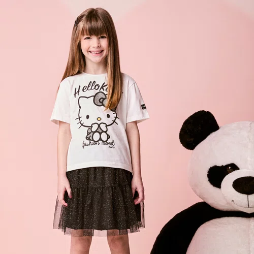 Conjunto Saia de Tule Hello Kitty Preto Brilho Shine Momi