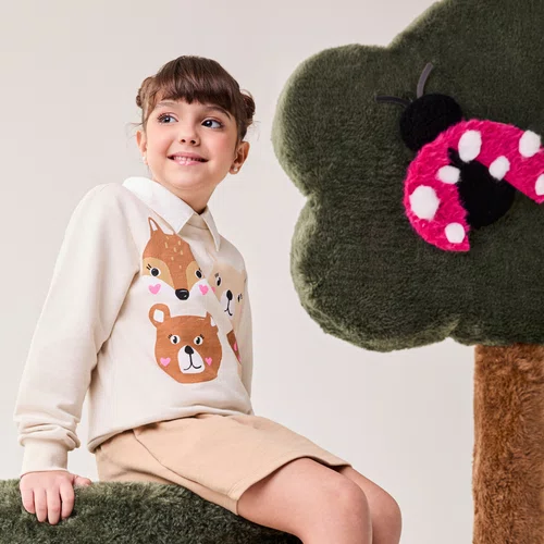 Conjunto Saia Shorts Bege e Vanilla Animais Bimbi