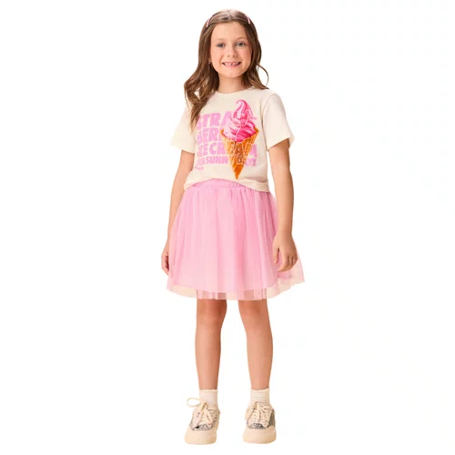 Conjunto Strawberry Ice Cream Saia Tule Rosa Momi