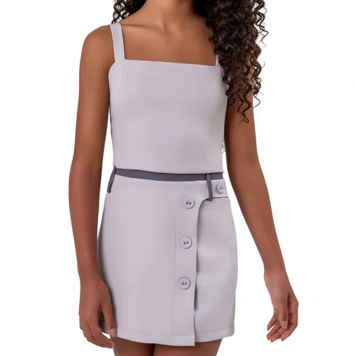 Conjunto Top e Saia Botoes Cinza Claro Vanilla
