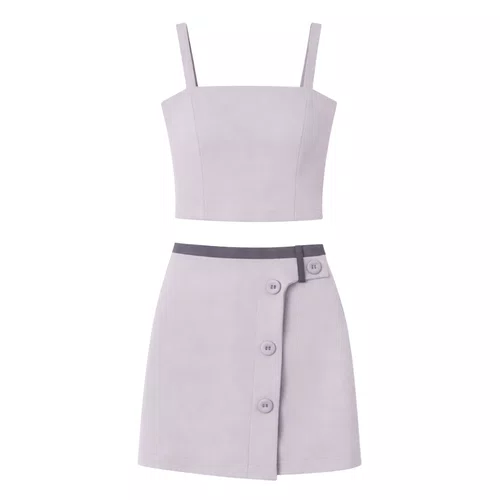 Conjunto Top e Saia Botoes Cinza Claro Vanilla