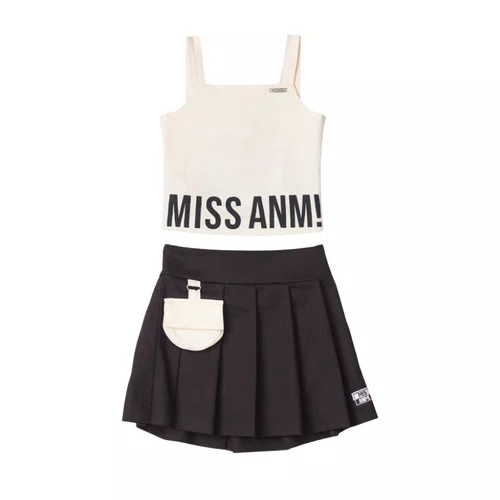 Conjunto Top e Saia Sarjinha Miss Preto e Off Anime