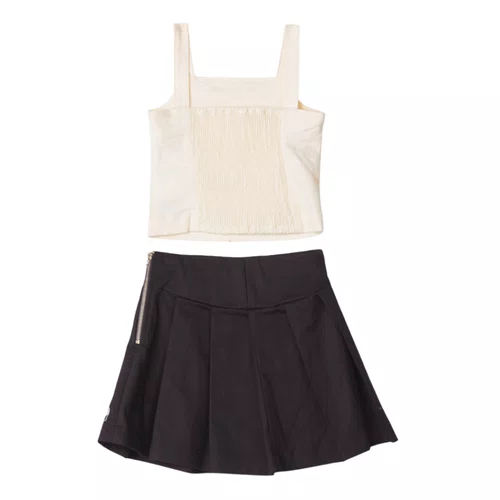 Conjunto Top e Saia Sarjinha Miss Preto e Off Anime