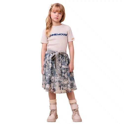 Conjunto Tricot Bege Saia Tule Azul Anime