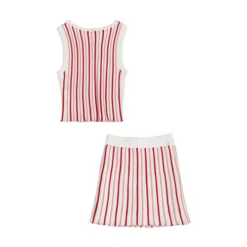 Conjunto Tricot Rosa e Vermelho Listras I Am