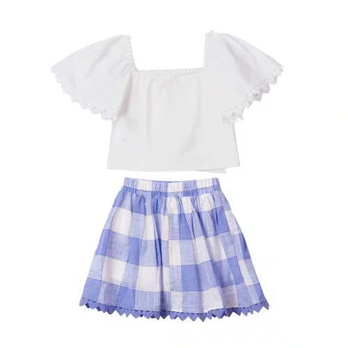 Conjunto Xadrez Azul Com Sianinha De Corações Anime