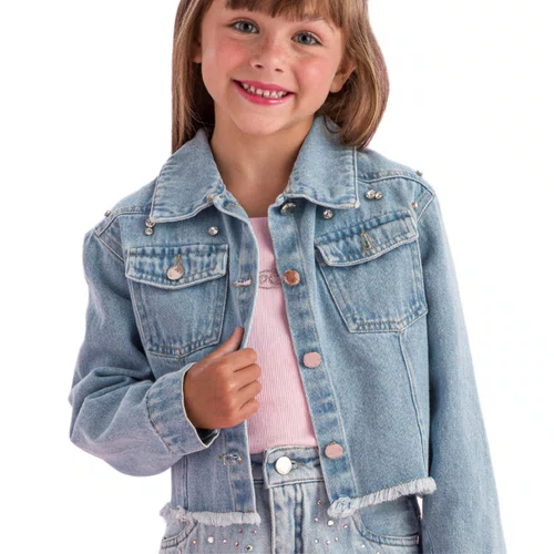 Jaqueta Jeans Bordado Strass Brilho Petit Cherie