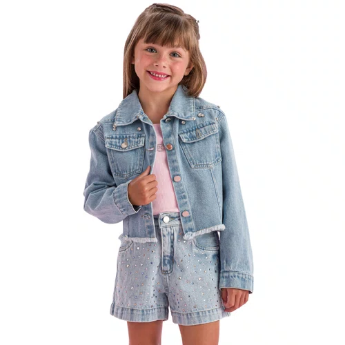 Jaqueta Jeans Bordado Strass Brilho Petit Cherie