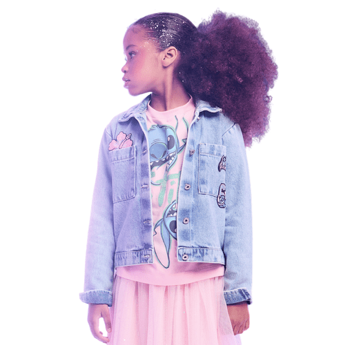 Jaqueta Jeans Com Patchs Stitch Anime