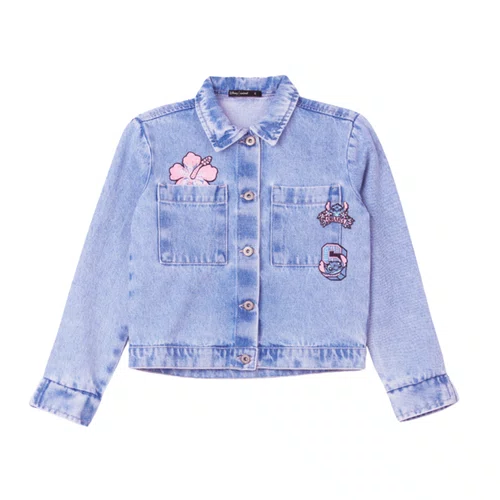 Jaqueta Jeans Com Patchs Stitch Anime