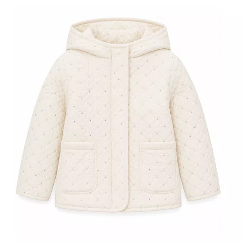 Jaqueta Puffer Corações  e Mini Paetês Off White Petit Cherie