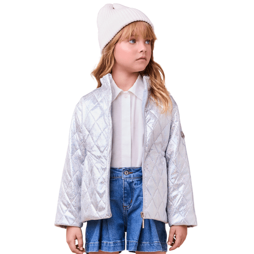 Jaqueta Puffer Metalizada Prata Anime