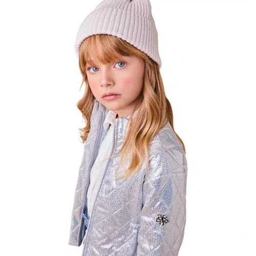 Jaqueta Puffer Metalizada Prata Anime