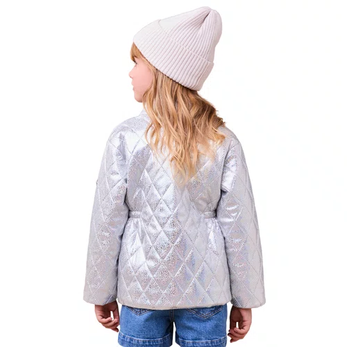 Jaqueta Puffer Metalizada Prata Anime