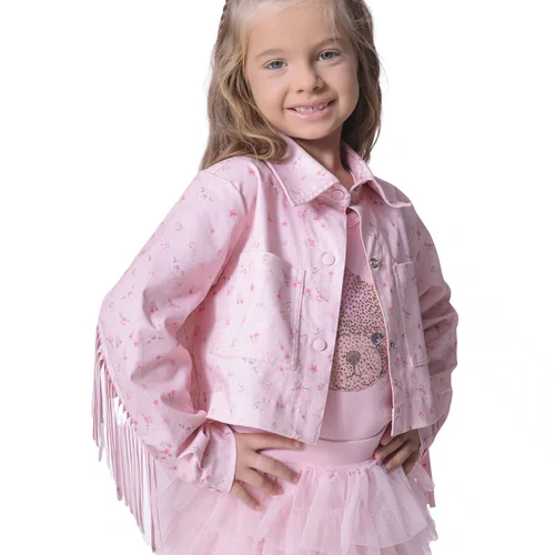 Jaqueta Sarja Estampada e Franjas Mini Floral Pituchinhus