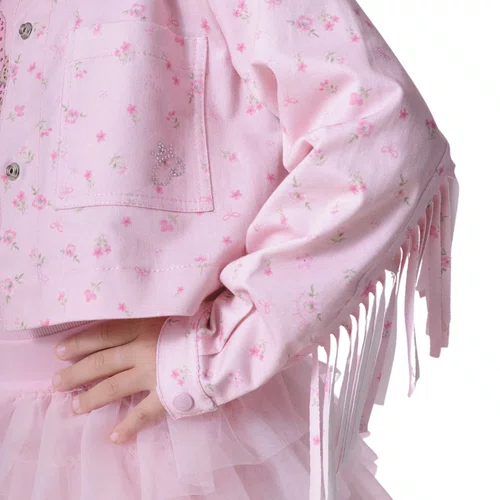 Jaqueta Sarja Estampada e Franjas Mini Floral Pituchinhus