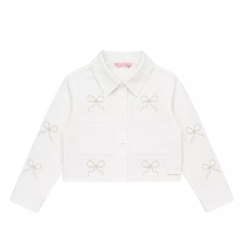 Jaqueta Sarja Multi Lacinhos Bordados Off White Pituchinhus
