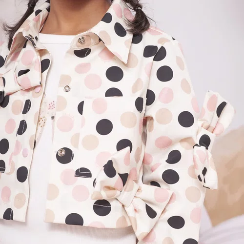 Jaqueta Sarja Poá Laços Puffer Colorido Pituchinhus