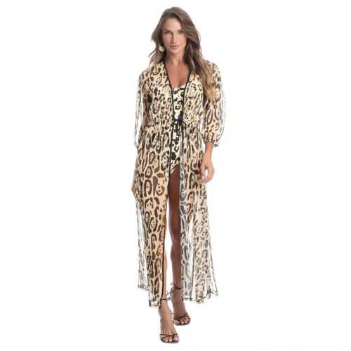 Kaftan Onça Tule Bege Daniela Tombini