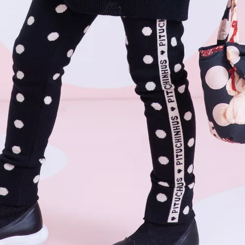 Legging Tricot Poá Preto Pituchinhus