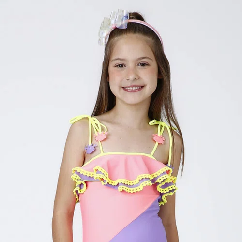 Maiô Infantil Julia Babados Zig Zag Siri Kids