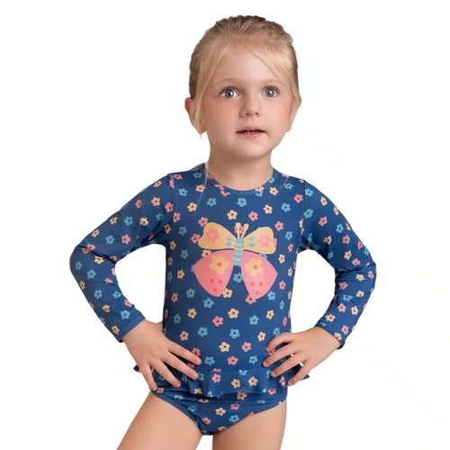 Maio Manga Longa Flor Borboleta Navy Dedeka