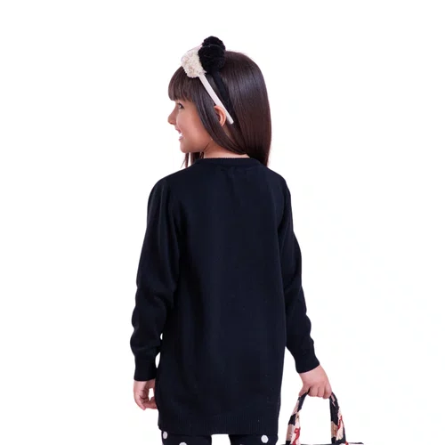 Maxi Blusa Tricot Cachorrinho Cristais Preto Pituchinhus