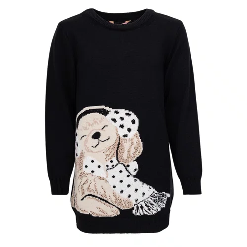 Maxi Blusa Tricot Cachorrinho Cristais Preto Pituchinhus