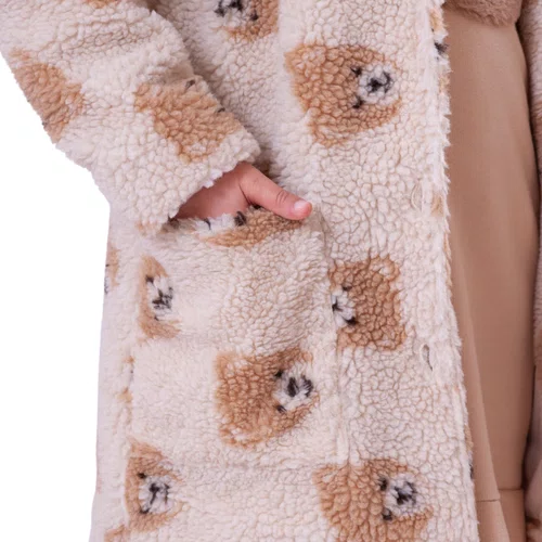 Maxi Casaco Teddy Rosto Ursinhas Bege Pituchinhus