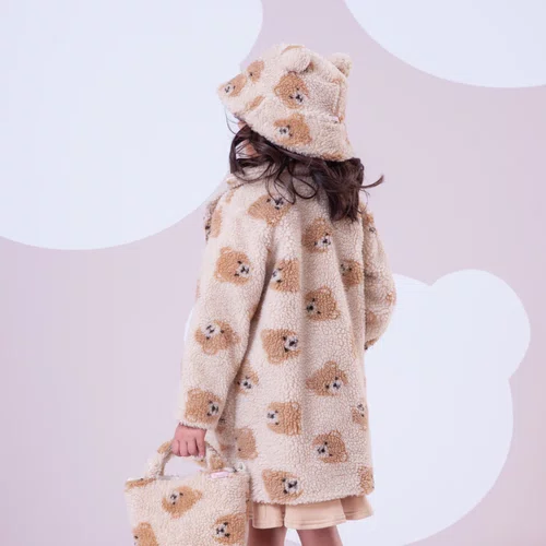 Maxi Casaco Teddy Rosto Ursinhas Bege Pituchinhus