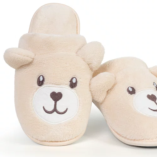 Pantufa Urso Adulto Fleece Off White Cor com Amor