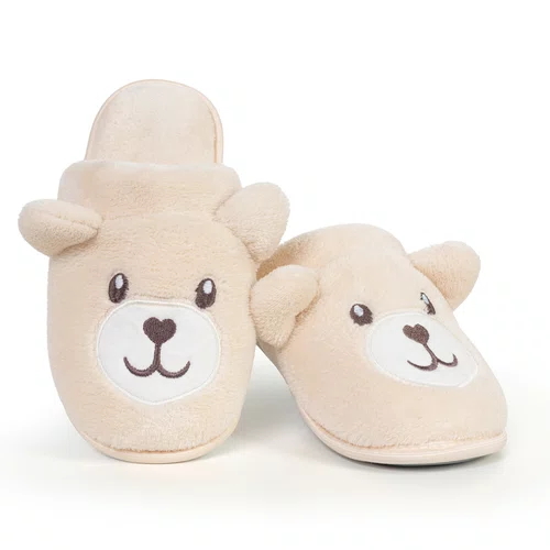 Pantufa Urso Kids Fleece Off White Cor com Amor