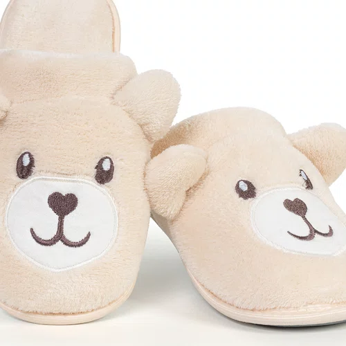 Pantufa Urso Kids Fleece Off White Cor com Amor