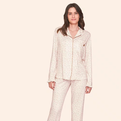 Pijama Aberto Feminino Longo All Print Cots Cats Lua Lua