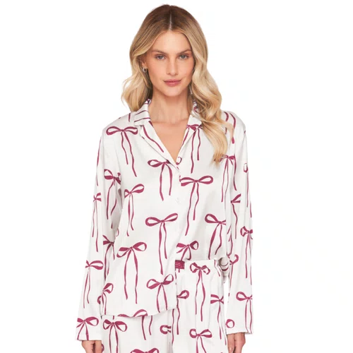 Pijama Aberto Feminino Longo em Satinê com Botões Tied In Magic Lua Luá