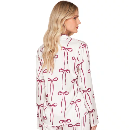 Pijama Aberto Feminino Longo em Satinê com Botões Tied In Magic Lua Luá
