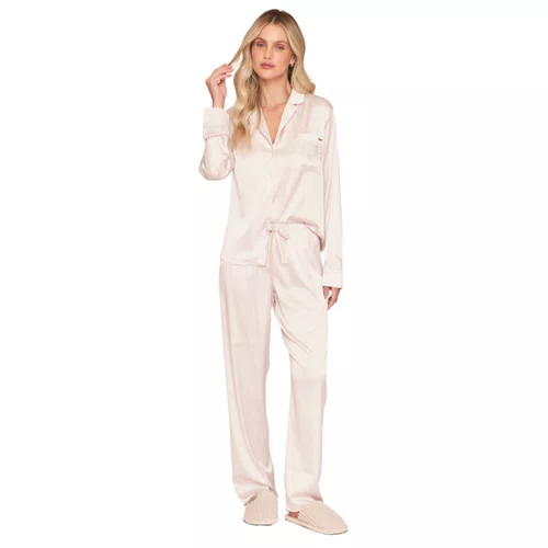Pijama Aberto Feminino Longo em Satinê com Renda Classy Lua Luá