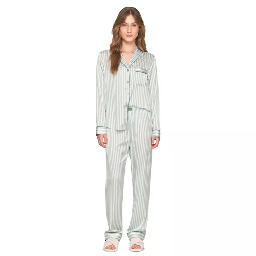 Pijama Aberto Feminino Longo em Satinê Listrado Dreams Only Lua Luá