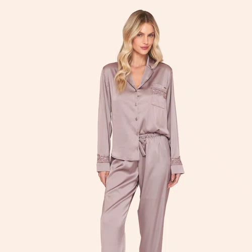 Pijama Aberto Feminino Longo em Satinê Stillness Lua Luá