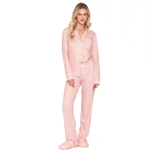 Pijama Aberto Feminino Longo Poá Bordado Lovely Lua Lua