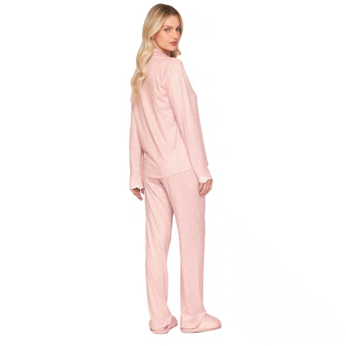 Pijama Aberto Feminino Longo Poá Bordado Lovely Lua Lua
