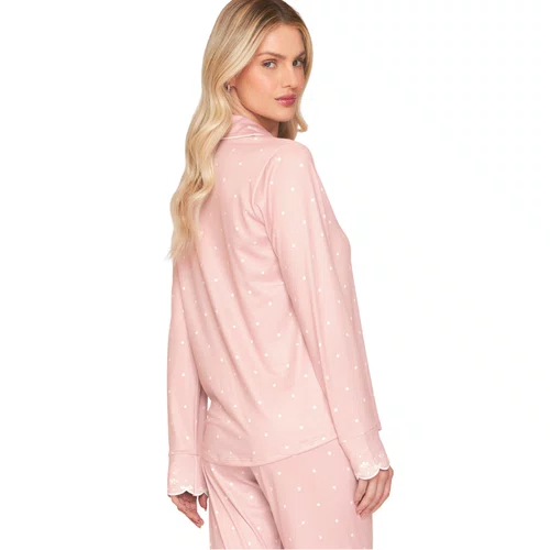 Pijama Aberto Feminino Longo Poá Bordado Lovely Lua Lua