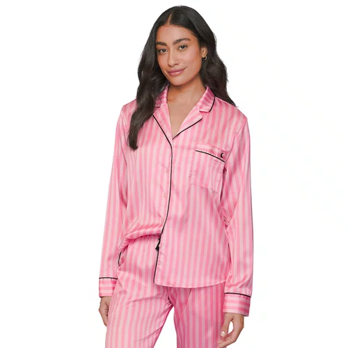 Pijama Aberto Longo Charm Listras Rosa Lua LUa