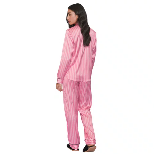 Pijama Aberto Longo Charm Listras Rosa Lua LUa