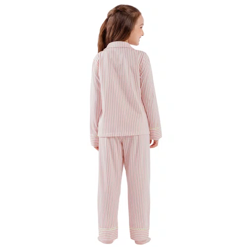Pijama Aberto Longo Infantil Listras Rosa Cor Com Amor