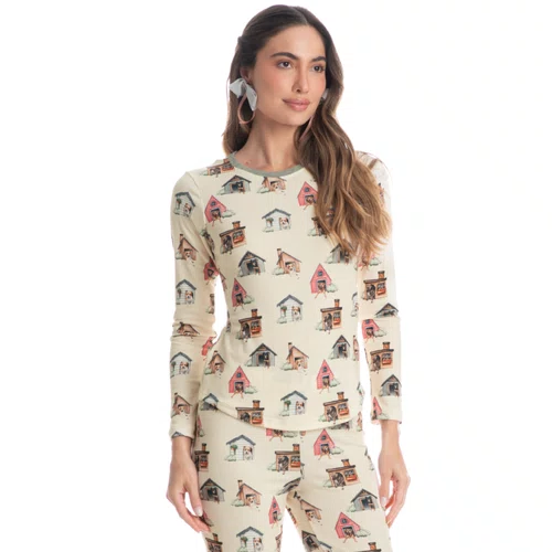Pijama Canelado Longo Vira Latas Daniela Tombini